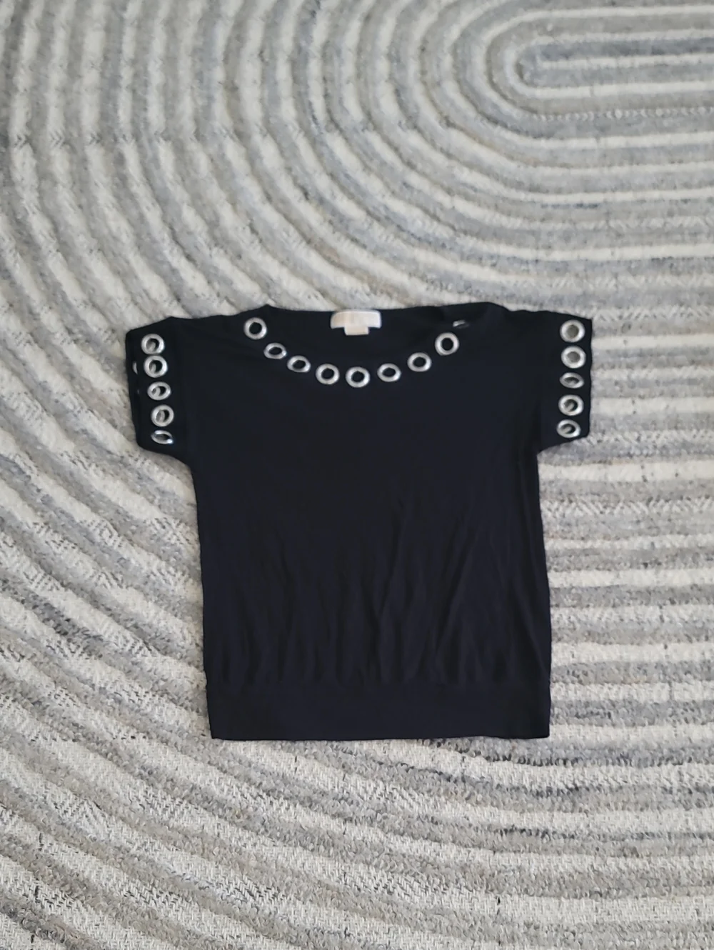 Michael Kors Black Short-Sleeve Tee with Silver Grommet Trim